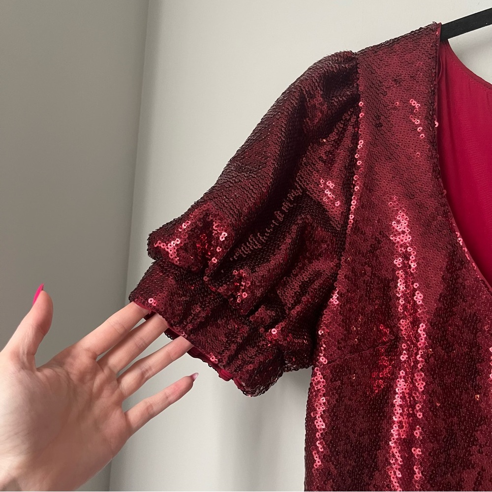 Keepsake Red Sequin Statement Dress - image 3